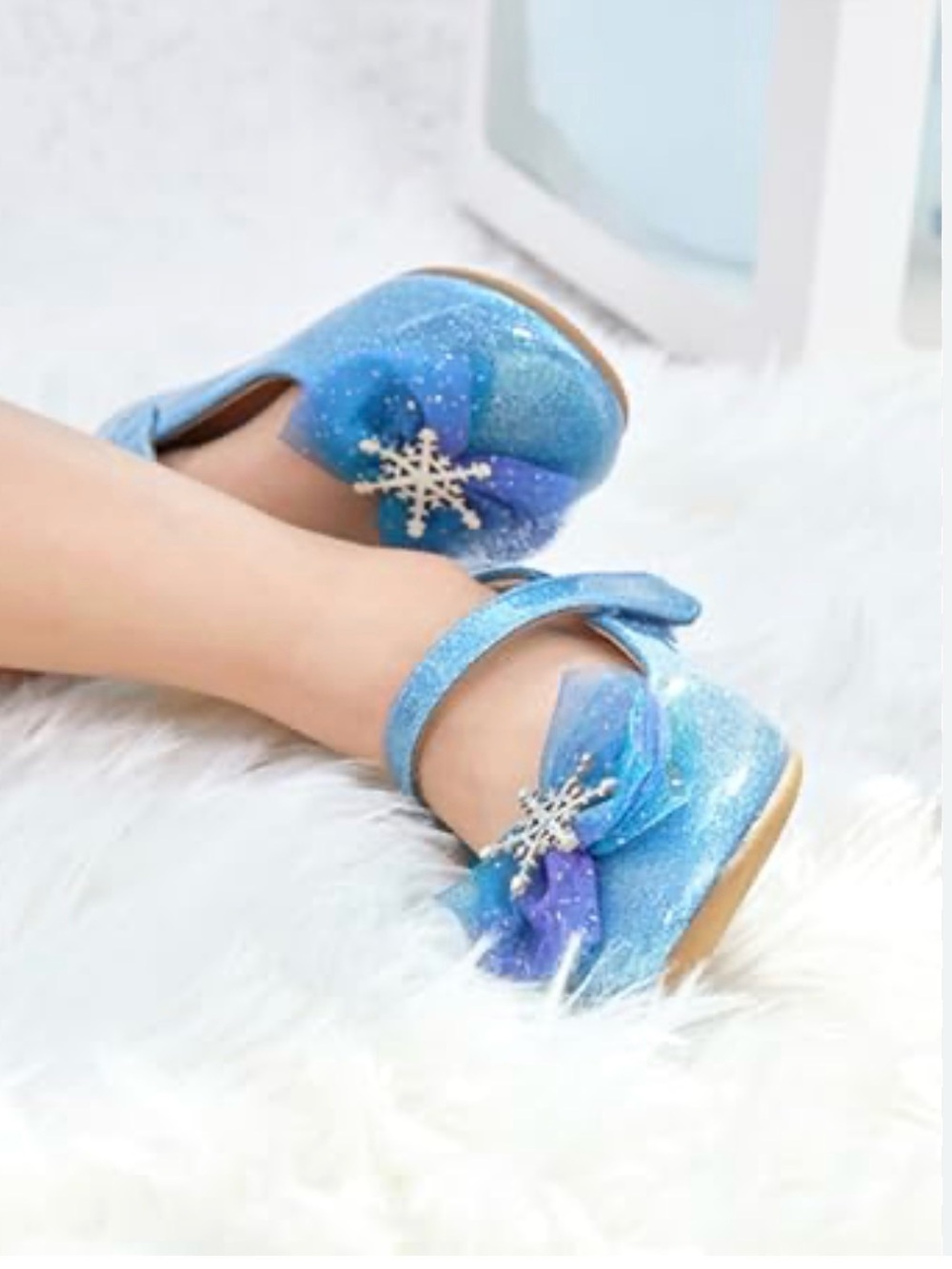 Girls Glitter Blue Snowflake Mary Jane Shoes